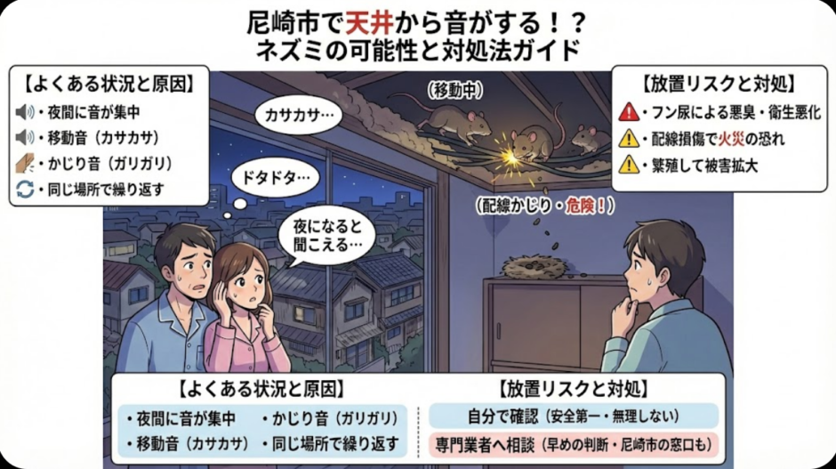 【尼崎市】天井から音がする原因｜これってネズミ？確認ポイント