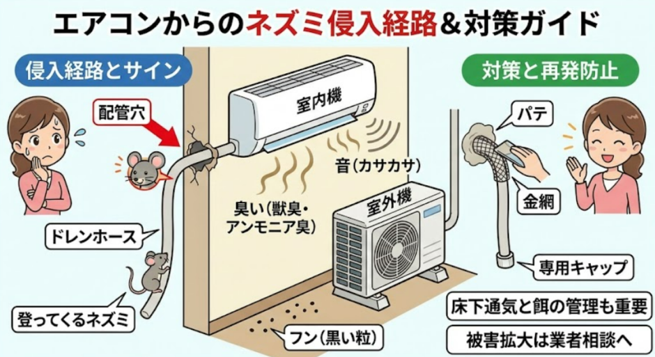 ネズミのエアコン侵入経路｜配管穴・ドレン周りの5分チェックと対策