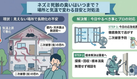 ネズミの死骸の臭いはいつまで続く？日数の目安と今すぐやること