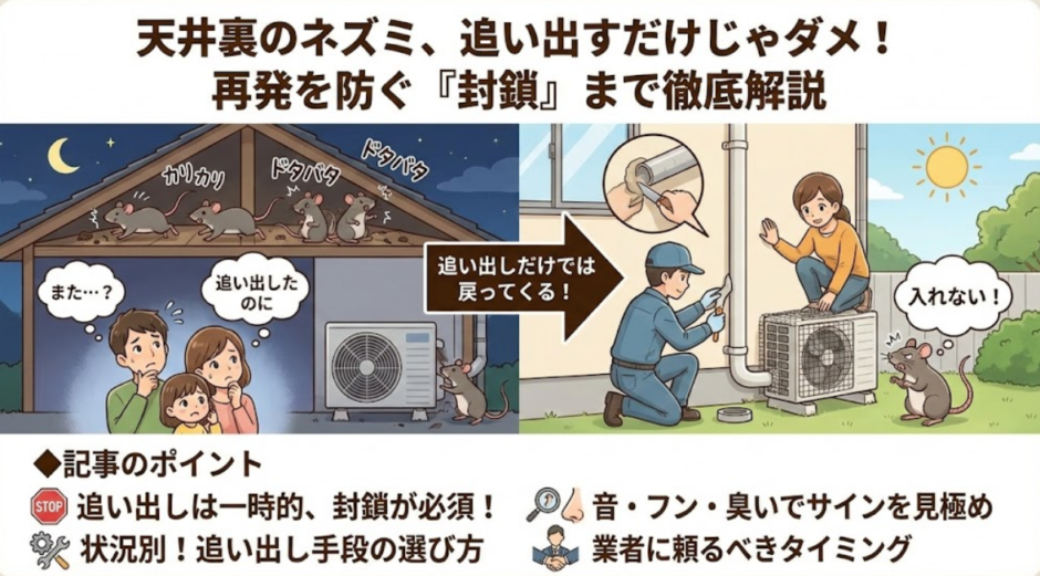 天井裏のネズミを追い出す方法｜戻ってくる原因と封鎖の順番
