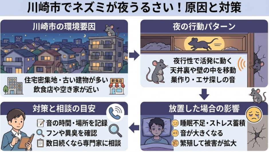 川崎市で夜にネズミがうるさい原因は？放置リスクと対処の判断基準