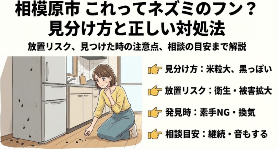 相模原市でネズミのフンらしきものを見つけた時の確認ポイント