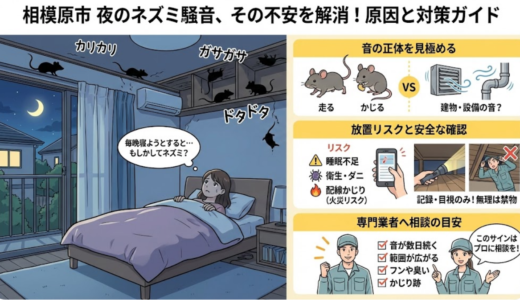 相模原市で夜にカサカサ音がうるさい…ネズミの可能性と要確認ポイント