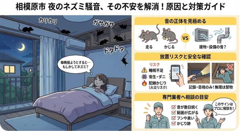 相模原市で夜にカサカサ音がうるさい…ネズミの可能性と要確認ポイント